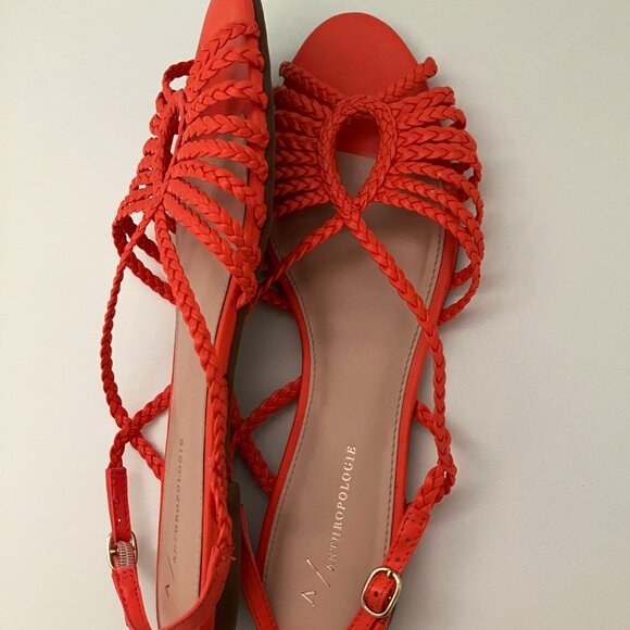 NWOT Anthropologie Deep Orange Woven Strap Flat Sandals Size 39 - Picture 2 of 3